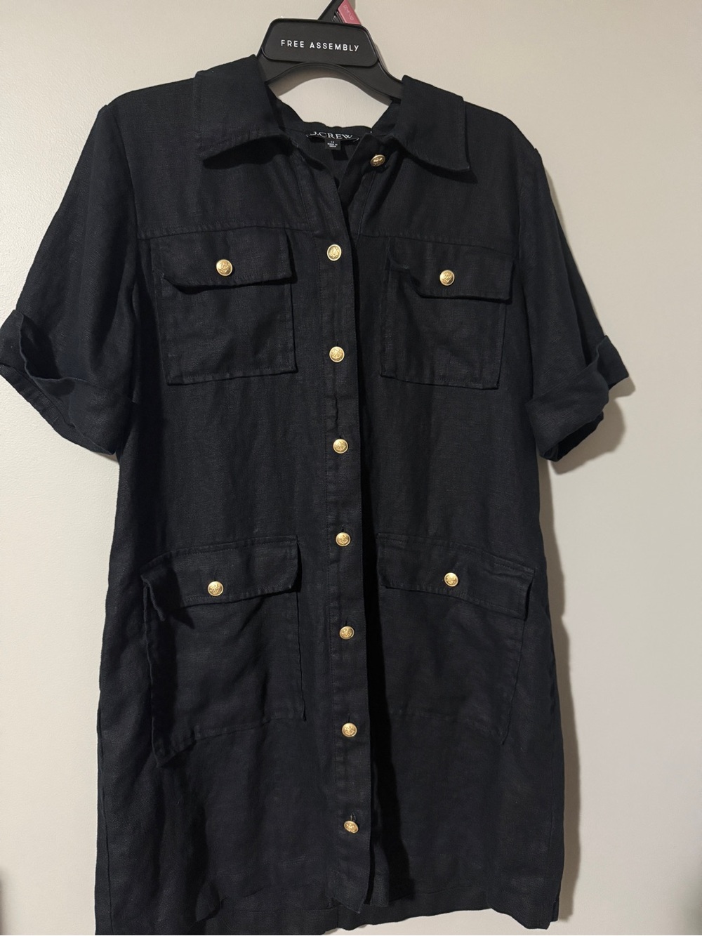 J. Crew Black Mini Utility Shirt Dress with Gold Buttons